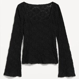 Old Navy Textured Floral Lace Scoop Neck Bell Sleeve Black Blouse | Women’s XL